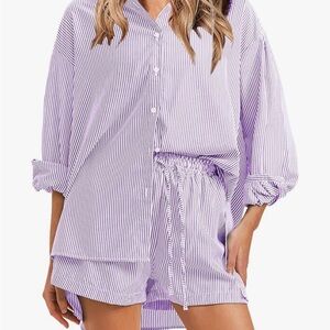 Purple Striped Women's shirt and Shorts